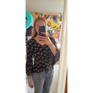 Womens black and white floral blouse